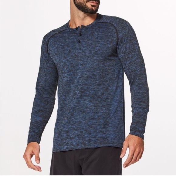 Lululemon Metal Vent Tech Long Sleeve Henley Blue Sporty Workout Shirt Medium - Picture 1 of 12
